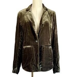Anthropologie Cartonnier Lightweight Olive Gold Crushed Velvet Blazer Jacket 4